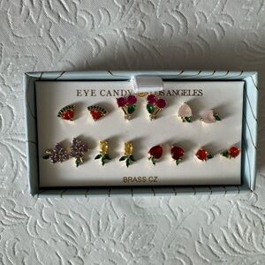 Eye Candy cubic zirconia fruit earring set